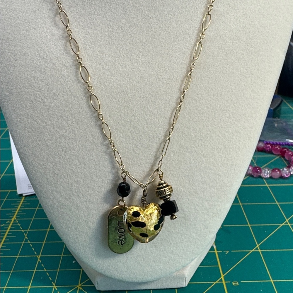 Gold Heart Pendant Necklace with Charms